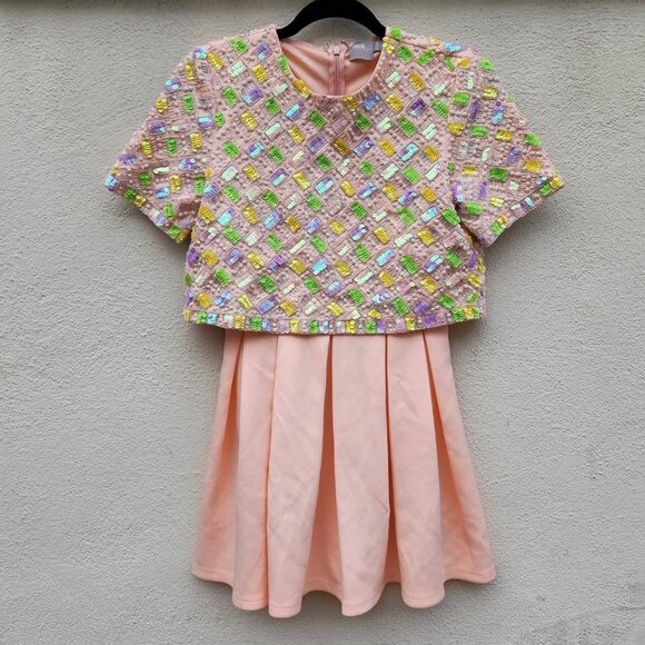 ASOS Chiffon Caped Sequin Bodice Mini Dress - Picture 2 of 7